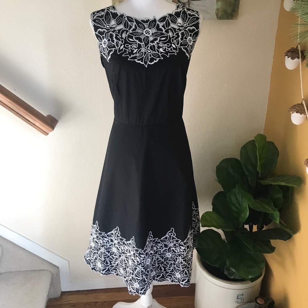 Talbots black white embroidered dress size 12